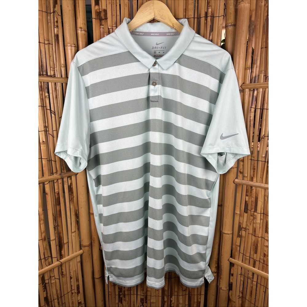 Nike‎ Dri Fit Short Sleeve Striped Golf Polo Shirt (Men's XL) Light Green Gray
